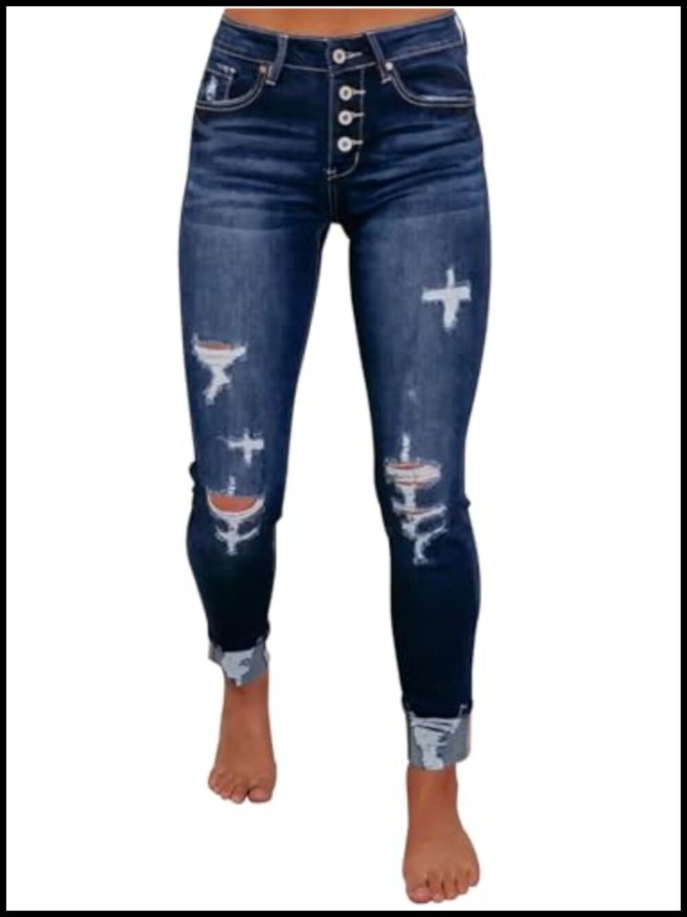 Ripped Skinny Slim Fit Jeans Frayed Distressed Stretchy Denim Pants